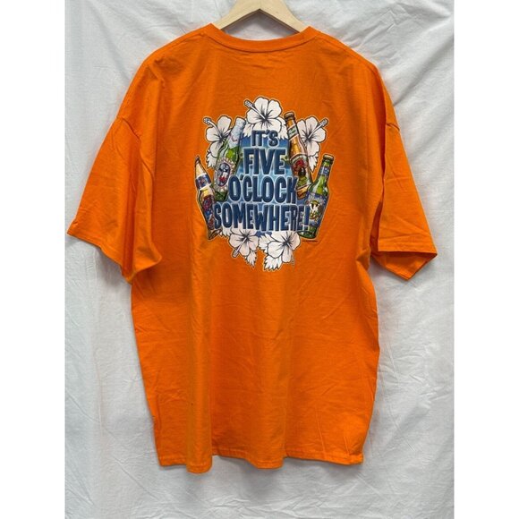 Hanes Big Dogs Mens Orange Graphic T-Shirt Size 3XL It's Five O'Clock Somewhere - Picture 2 of 10